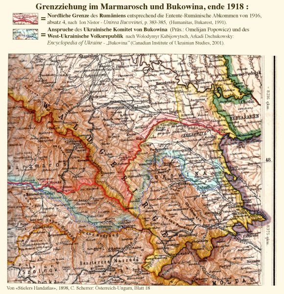 Revendicări și frontiere prevăzute în Bucovina, 1918 - foto preluat de pe ro.wikipedia.org