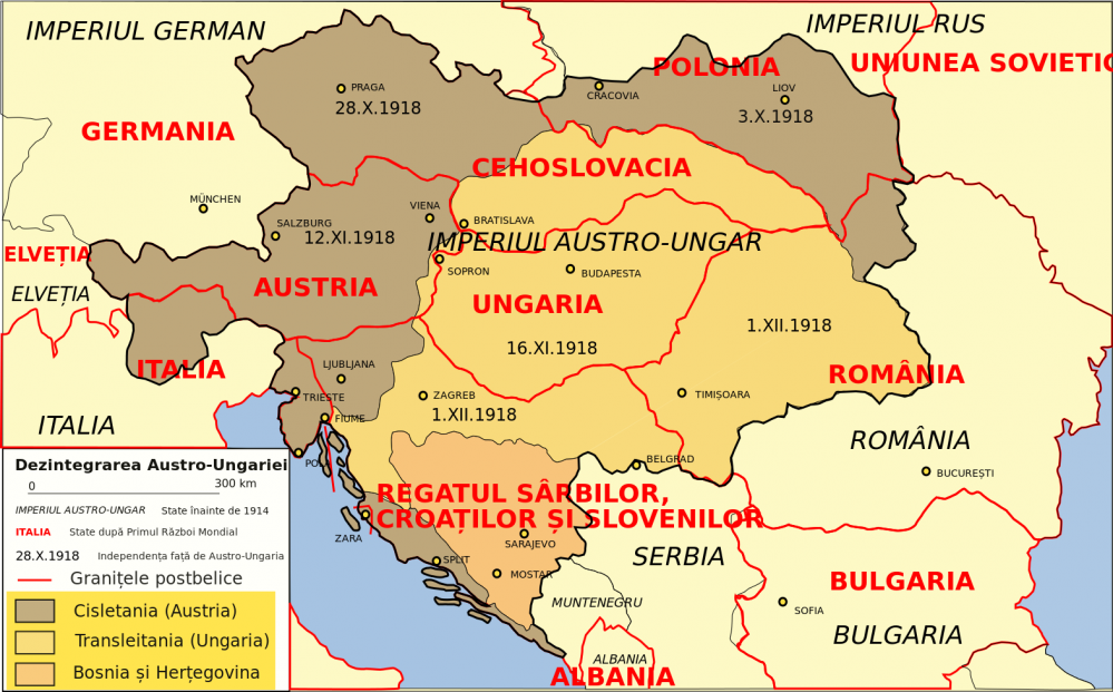 Apariţia noilor state independente şi reîntregirea celor deja existente după dezintegrarea Austro-Ungariei şi semnarea Tratatului de la Trianon - foto: ro.wikipedia.org