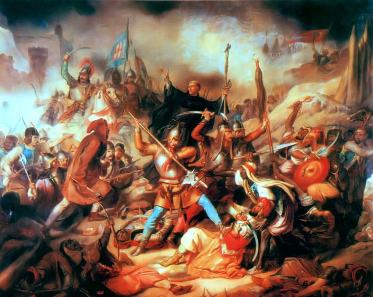 Bătălia de la Belgrad 	(4 - 22 iulie 1456), pictură maghiară din secolul XIX. În mijloc se află Giovanni da Capistrano ridicând crucea - foto: ro.wikipedia.org