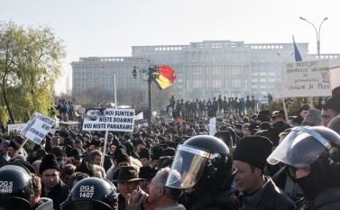 15 decembrie 2015 : Palatul Parlamentului - Protestul oierilor pentru suspendarea legii vânătorii - foto: epochtimes-romania.com
