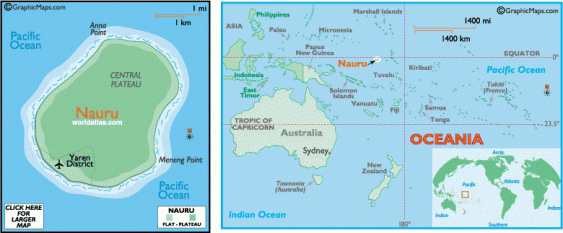 Nauru, oficial Republica Nauru, este o țară insulară în teritoriul micronezian al Pacificului de Sud. Ea nu are capitală. Guvernul este la Yaren. Cel mai apropiat vecin este Insula Banaba din Republica Kiribati, 300 km la est. Nauru este cea mai mică țară insulară din lume, având o suprafață de doar 21 km², cea mai mică republică independentă și singurul stat din lume fără o capitală desemnată oficial - foto: cersipamantromanesc.wordpress.com