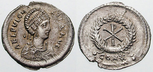 Sf. Pulcheria Împărăteasa (monedă de argint din anul 420) - foto: ro.orthodoxwiki.org