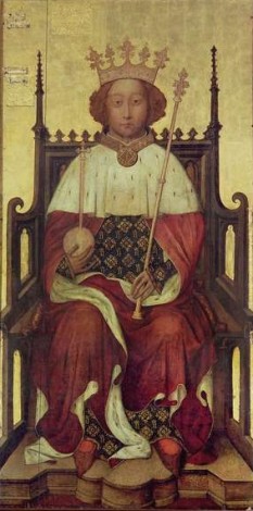 Richard al II-lea al Angliei (6 ianuarie 1367 - 14 februarie 1400) a fost rege al Angliei, de la 1377 până când a fost deposedat de coroană în 1399. Este faimos pentru rolul său esențial în rezolvarea Revoltei țărănești din 1381 și pentru delictele sale ca rege, lucru ce a condus atât la demisia sa forțată cât și la război civil - in imagine, Richard II Din grația lui Dumnezeu, Rege al Angliei Lord al Irlandei, portret la Westminster Abbey, ca 1390 - foto: ro.wikipedia.org