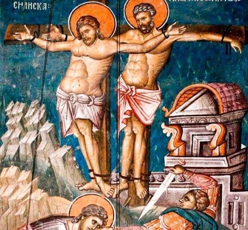 Mucenicia Sfinţilor Eutropie, Cleonic şi Vasilisc - Frescă de la Mănăstirea Decani din Serbia (1350) - foto preluat de pe ziarullumina.ro