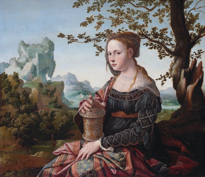 Mary Magdalene is traditionally depicted with a vessel of ointment, in reference to the Anointing of Jesus - foto preluat de pe en.wikipedia.org