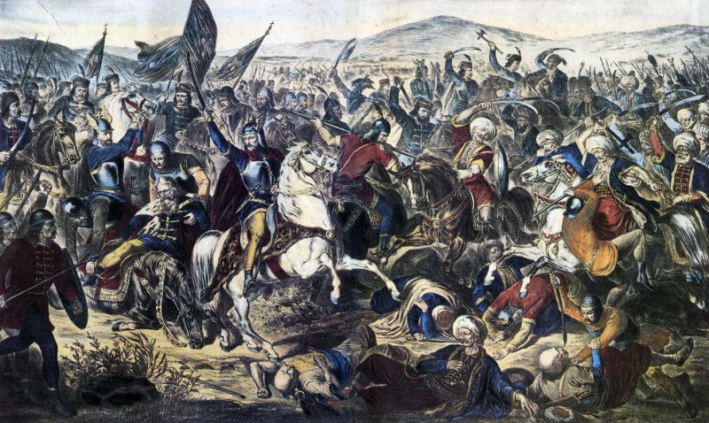 Painting of the Battle of Kosovo (15 iunie, 1389) , dated 1870, by Adam Stefanović. Prince Lazar is seen dying with his horse - foto: ro.wikipedia.org
