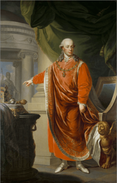Împăratul Leopold al II-lea (născut Peter Leopold Joseph) din dinastia de Habsburg-Lothringen, (n. 5 mai 1747, Viena - d. 1 martie 1792, Viena) a condus Sfântul Imperiu Roman între anii 1790-1792 și a fost totodată rege al Boemiei, Ungariei, mare duce de Toscana, principe al Transilvaniei etc. A fost fiul împărătesei Maria Terezia și al împăratului Francisc Ștefan. Leopold a fost unul dintre așa-zișii "monarhi luminați". - in imagine, Emperor Leopold II in the Regalia of the Golden Fleece, Johann Daniel Donat (1806) - foto: ro.wikipedia.org
