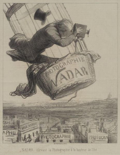 Honoré Daumier, "Nadar élevant la Photographie à la hauteur de l'Art" (Nadar elevating Photography to Art), published in Le Boulevard, May 25, 1862 - foto: en.wikipedia.org