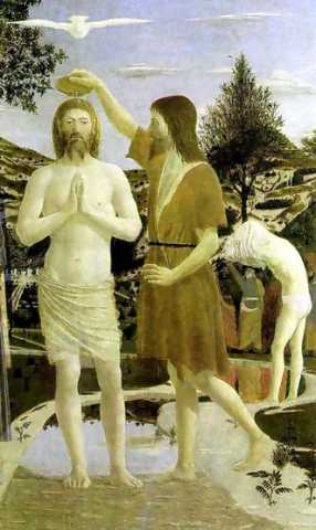 Ioan botezându-l pe Iisus în Iordan, pictură de Piero della Francesca, 1449 - foto: ro.wikipedia.org