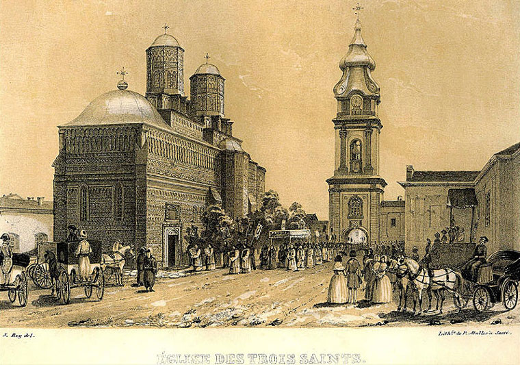 Trei Ierarhi Church and Tower in 1845 - foto preluat de pe en.wikipedia.org