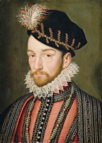 Carol al IX-lea (27 iunie 1550 - 30 mai 1574) născut Charles-Maximilien, a fost rege al Franţei, din 1560 până la moartea sa. - pictură de François Clouet - foto preluat de pe ro.wikipedia.org