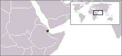 Amplasarea Djiboutiului (verde) în Africa de Est - foto preluat de pe ro.wikipedia.org
