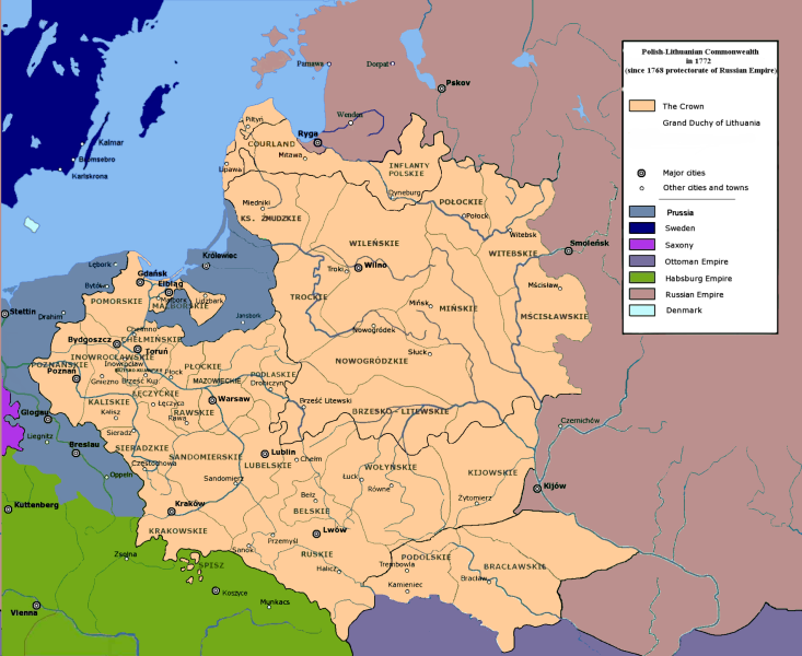 Uniunea Polono-Lituaniană în 1772, înaintea împărțirii - foto preluat de pe ro.wikipedia.org