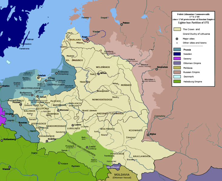 Uniunea Polono-Lituaniană după Prima Împărțire, devenită protectorat al Imperiului Rus, 1773-1789 - foto preluat de pe ro.wikipedia.org