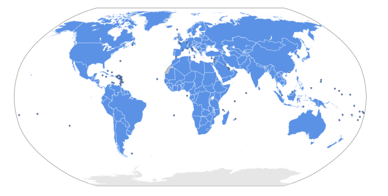 Harta prezintă membrii Națiunilor Unite (193 de state).  Această hartă nu reflectă neapărat opiniile membrilor Națiunilor Unite sau punctul de vedere al Națiunilor Unite cu privire la statutul legal al țărilor reprezentate - foto preluat de pe ro.wikipedia.org