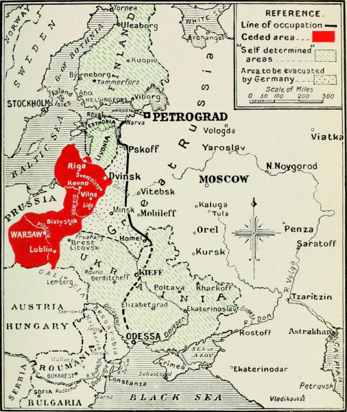 Tratatul de la Brest-Litovsk (3 martie 1918) - Borders drawn up in the treaty - foto preluat de pe en.wikipedia.org 