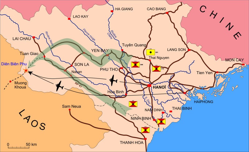 Bătălia de la Dien Bien Phu (13 martie – 7 mai 1954) - Harta zonei bătăliei - foto preluat de pe ro.wikipedia.org