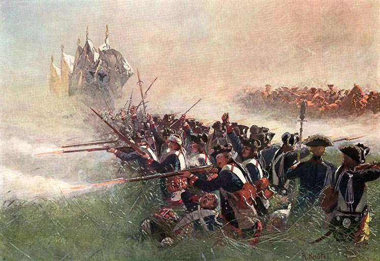Seven Years' War (17 May 1756 – 15 February 1763) Prussian Leibgarde battalion at Kolin, 1757 - foto preluat de pe en.wikipedia.org 
