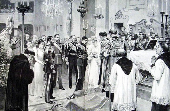 Oficierea căsătoriei dintre Principele Ferdinand şi Principesa Maria, la castelul Sigmaringen în Germania (29 decembrie 1892/10 ianuarie 1893) - foto preluat de pe www.bunicutavirtuala.com