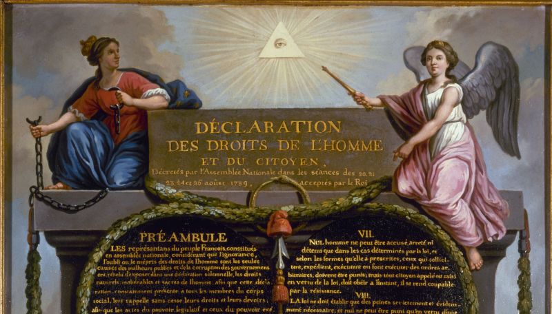 Declarația drepturilor omului și ale cetățeanului (26 august 1789), pictată de Jean-Jacques-François Le Barbier