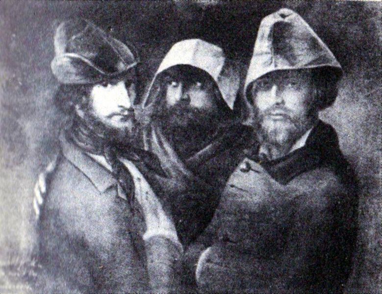 Text alternativ: Litografie reprezentând trei personalități asociate Revoluției de la 1848: Constantin Daniel Rosenthal, C.A. Rosetti și Vasile Mălinescu, în portret de grup.