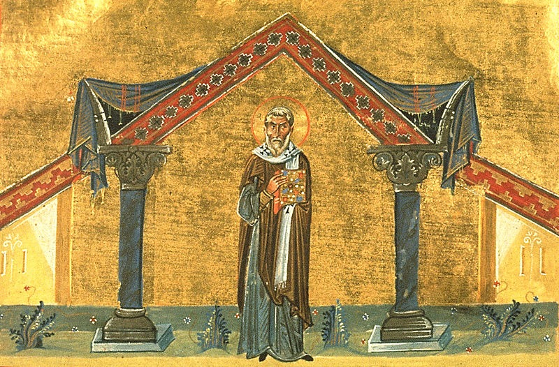 Sf. Ier. Agaton, episcopul Romei (574 - 681) - imagine din Menologhionul lui Vasile al II-lea, foto preluat de pe ro.orthodoxwiki.org
