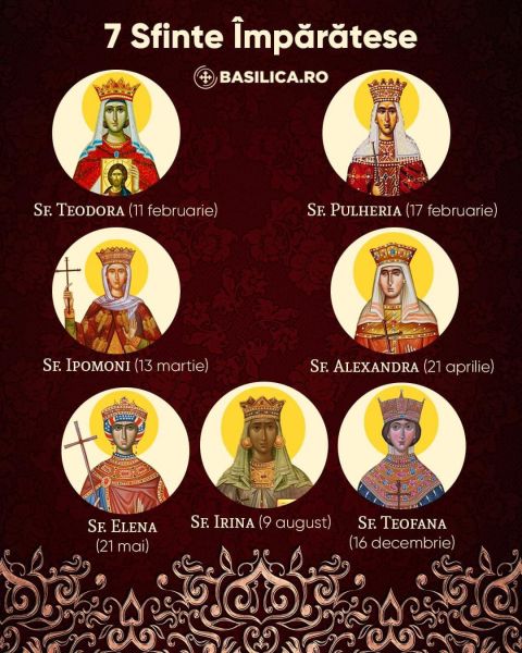 Cele 7 împărătese care au primit cununa sfințeniei datorită faptelor creștinești pe care le-au făcut de-a lungul vieții - foto preluat de pe /www.facebook.com/basilica.ro
