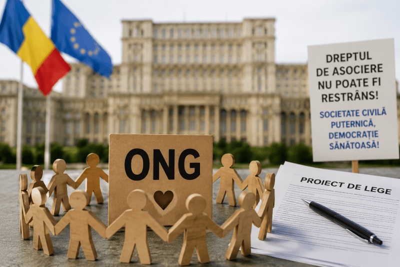 Imagine simbolică despre proiectul privind ONG-urile și reacția societății civile din România